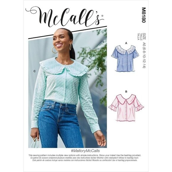 McCalls Sewing Pattern M8180 Collared Blouse Shirt Misses Size 16-24 - Picture 1 of 5